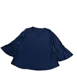 Jones New York Navy Flare Sleeve Blouse